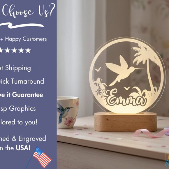 Hummingbird Custom Name Light | Personalized LED Cloud Decor | Baby Shower Gift - Picture 4 of 8